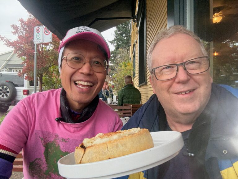 Dale and Roland hold a shepherd's pie at Commercial Street Cafe, Vancouver, Canada after podcasting about Episode 1 and 2 of Apple TV's Pluribus