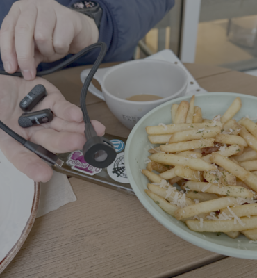 Booya Magic Microphone, truffle fries at Forecast Coffee Slocan and Hastings, Vancouver, Canada