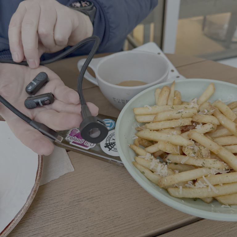 Booya Magic Microphone, truffle fries at Forecast Coffee Slocan and Hastings, Vancouver, Canada